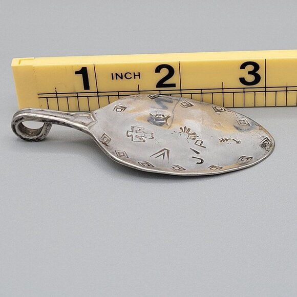 Wallingford Silver Spoon Pendant Aztec Stamped Thunderbird Arrow Length 3" - Picture 8 of 8